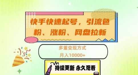 快手快速起号，引流s粉、涨粉、网盘拉新多重变现方式，月入1w【揭秘】-搞钱花