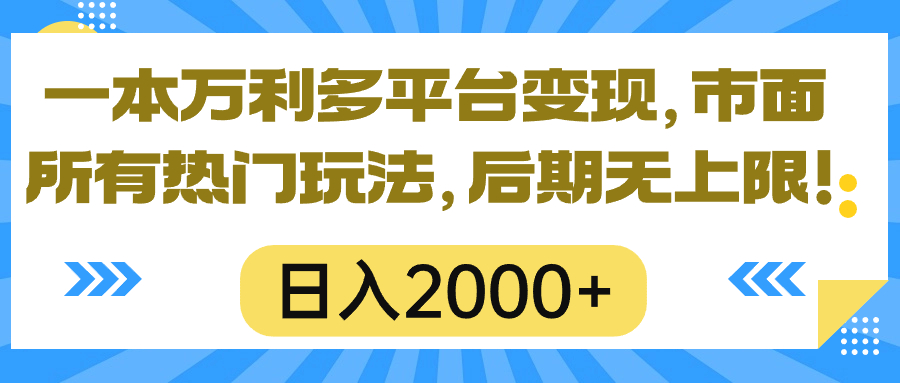 (10311期)一本万利多平台变现,市面所有热门玩法,日入2000+,后期无上限!-搞钱花