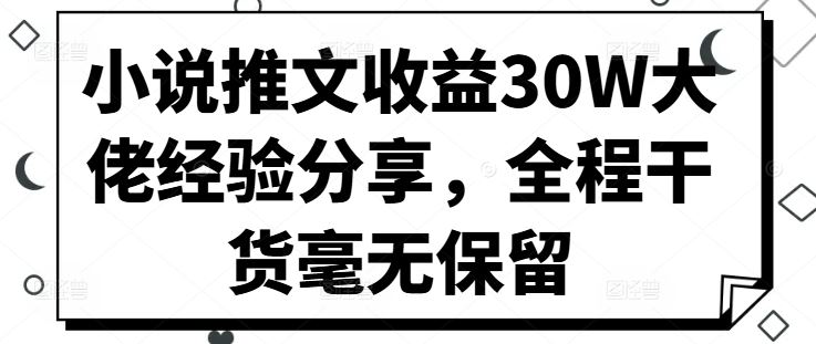 小说推文收益30W大佬经验分享，全程干货毫无保留-搞钱花