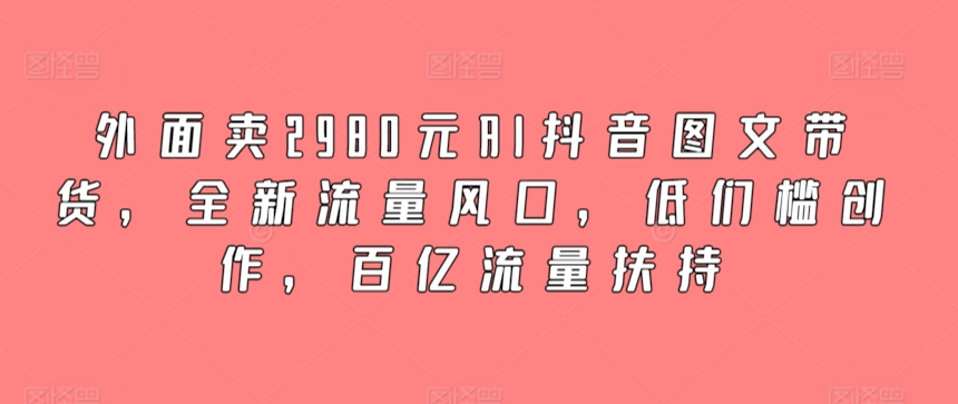 外面卖2980元AI抖音图文带货，全新流量风口，低们槛创作，百亿流量扶持-搞钱花