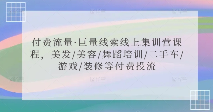 付费流量·巨量线索线上集训营课程，美发/美容/舞蹈培训/二手车/游戏/装修等付费投流-搞钱花