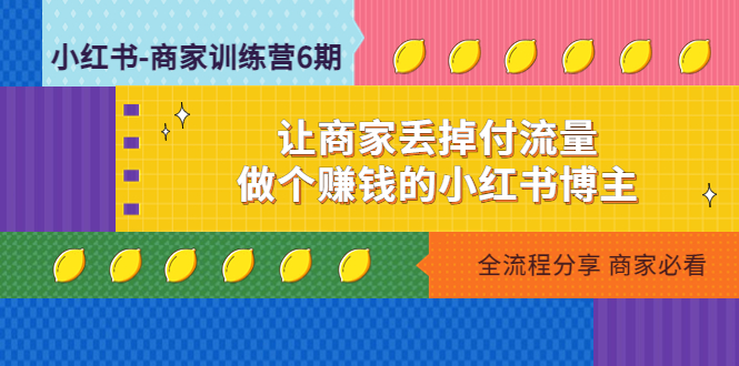 小红书-商家训练营12期：让商家丢掉付流量，做个赚钱的小红书博主-搞钱花