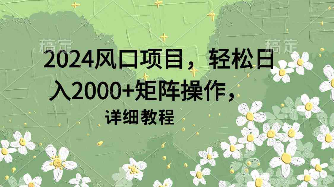 （9652期）2024风口项目，轻松日入2000+矩阵操作，详细教程-搞钱花