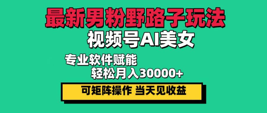 (12909期)最新男粉野路子玩法,视频号AI美女,当天见收益,轻松月入30000+-搞钱花