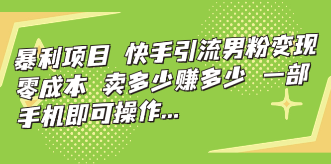 暴利项目，快手引流男粉变现，零成本，卖多少赚多少，一部手机即可操作…-搞钱花