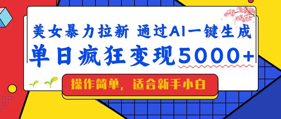 美女暴力拉新，通过AI一键生成，单日疯狂变现5000+，纯小白一学就会！-搞钱花