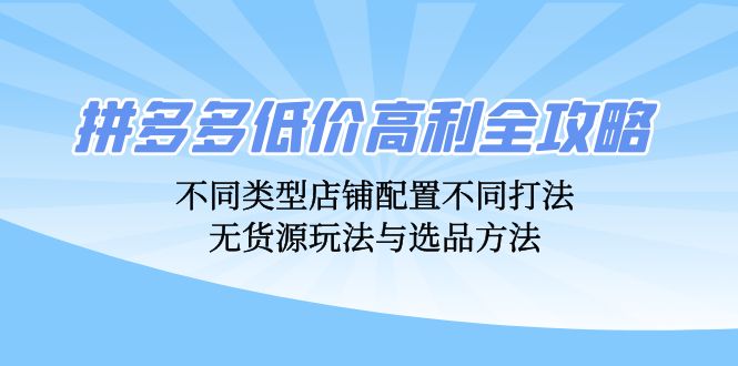 （12897期）拼多多低价高利全攻略：不同类型店铺配置不同打法，无货源玩法与选品方法-搞钱花