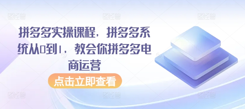 拼多多实操课程，拼多多系统从0到1，教会你拼多多电商运营-搞钱花