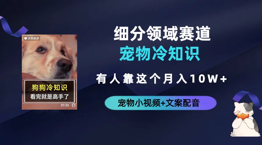 不起眼的抖音细分赛道-宠物冷知识，一段宠物视频配文案，有人靠这个月入10w-搞钱花