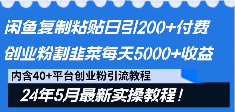 闲鱼复制粘贴日引200+付费创业粉，24年5月最新方法！割韭菜日稳定5000+收益-搞钱花