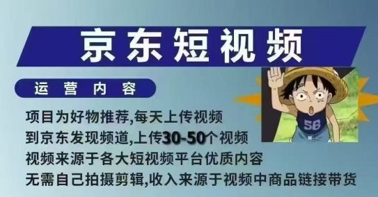 京东短视频带货课，无需自己拍摄剪辑，保姆式教学，两天快速上手-搞钱花