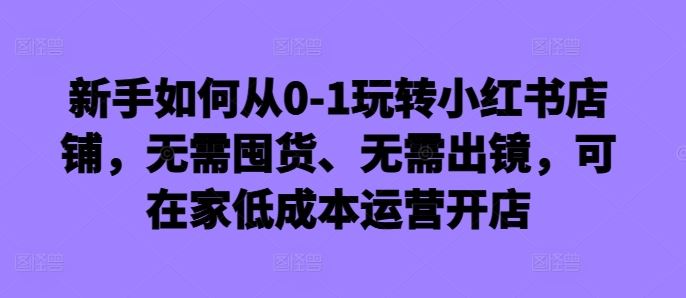 新手如何从0-1玩转小红书店铺，无需囤货、无需出镜，可在家低成本运营开店-搞钱花
