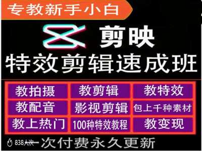 剪映特效教程和运营变现教程，特效剪辑速成班，专教新手小白-搞钱花