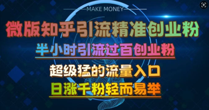 微版知乎引流创业粉，超级猛流量入口，半小时破百，日涨千粉轻而易举【揭秘】-搞钱花