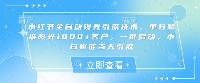 小红书全自动曝光引流技术，单日精准曝光1000+客户，一键启动，小白也能当天引流【揭秘】-搞钱花
