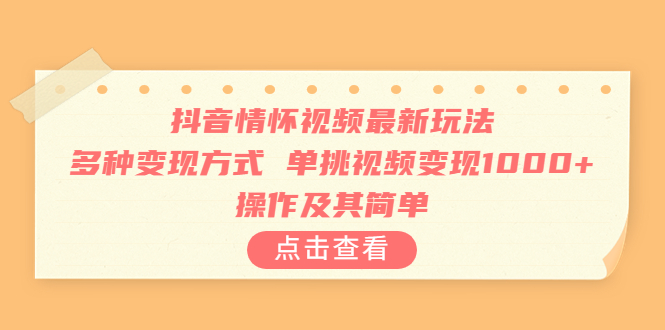 抖音情怀视频最新玩法，多种变现方式，单挑视频变现1000+，操作及其简单-搞钱花