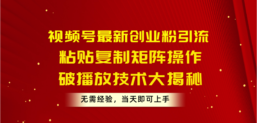 （10803期）视频号最新创业粉引流，粘贴复制矩阵操作，破播放技术大揭秘，无需经验…-搞钱花