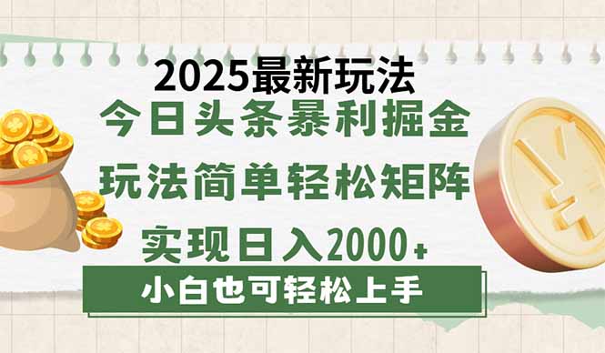 今日头条2025最新玩法，思路简单，复制粘贴，轻松实现矩阵日入2000+-搞钱花