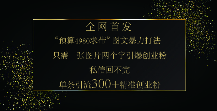 小红书,“预算 4980 带我飞” 的神奇图片引流法,堪称涨粉核武器!只需一张图,就能单条笔记凭借此方法,轻松引流 300 + 精准创业粉!-搞钱花