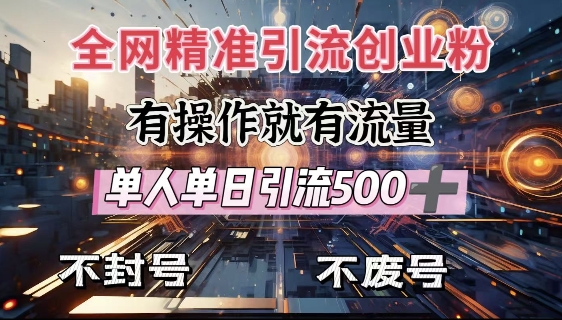 全网独家引流创业粉，有操作就有流量，单人单日引流500+，不封号、不费号-搞钱花