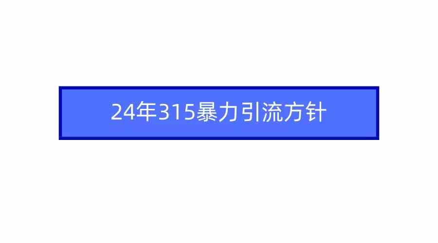 (9398期)2024年315暴力引流方针-搞钱花