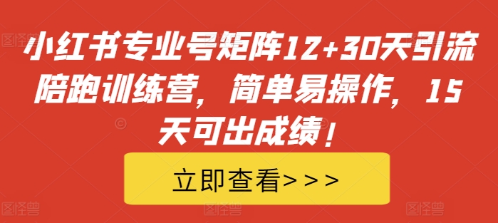 小红书专业号矩阵12+30天引流陪跑训练营，简单易操作，15天可出成绩!-搞钱花