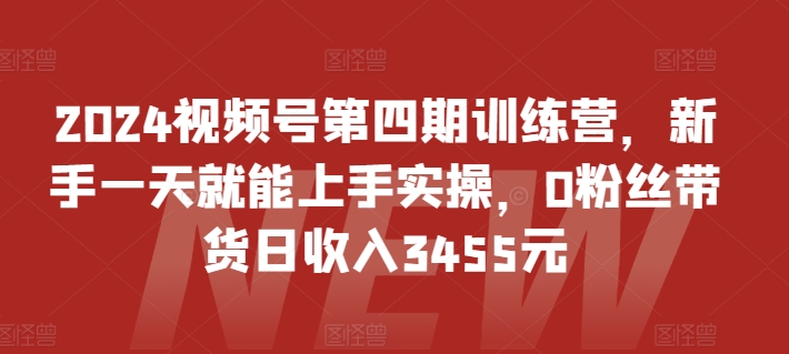 2024视频号第四期训练营，新手一天就能上手实操，0粉丝带货日收入3455元-搞钱花