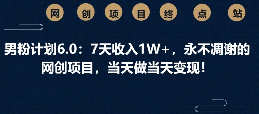 男粉计划6.0：7天收入1W+，永不凋谢的网创项目，当天做当天变现！-搞钱花
