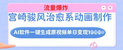 宫崎骏风治愈系动画制作，AI软件一键生成原创视频流量爆炸，单日变现多张，详细实操流程-搞钱花