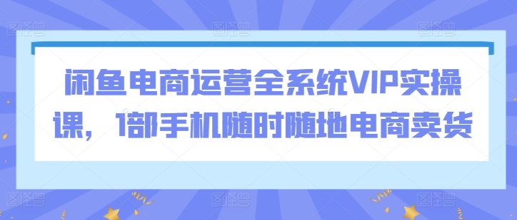 闲鱼电商运营全系统VIP实操课，1部手机随时随地电商卖货-搞钱花