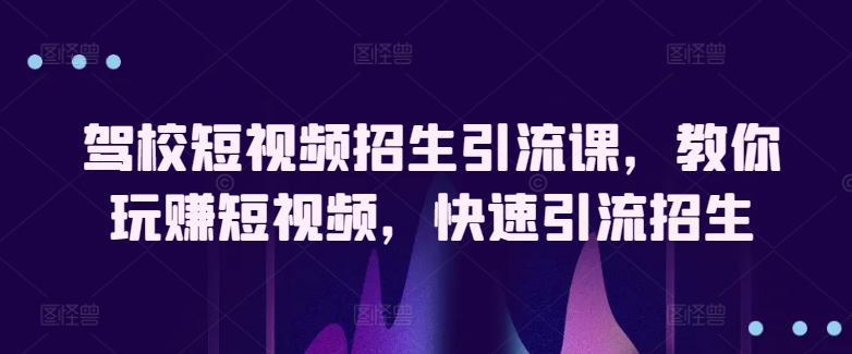 驾校短视频招生引流课，教你玩赚短视频，快速引流招生-搞钱花
