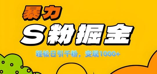 单人单机日引千粉,变现1k+,S粉流量掘金计划攻略【揭秘】-搞钱花