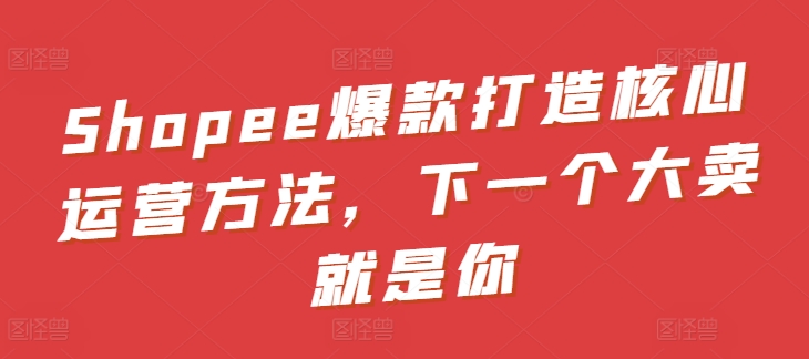 Shopee爆款打造核心运营方法，下一个大卖就是你-搞钱花