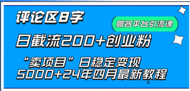 抖音评论区8字日截流200+创业粉 “卖项目”日稳定变现5000+-搞钱花