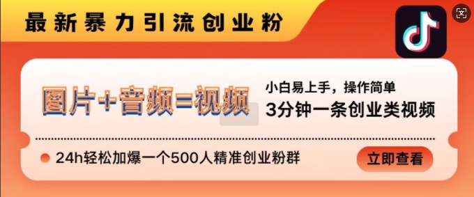 抖音最新暴力引流创业粉，3分钟一条创业类视频，24h轻松加爆一个500人精准创业粉群【揭秘】-搞钱花