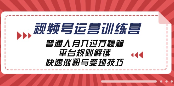 视频号运营训练营：普通人月入过万秘籍，平台规则解读，快速涨粉与变现-搞钱花
