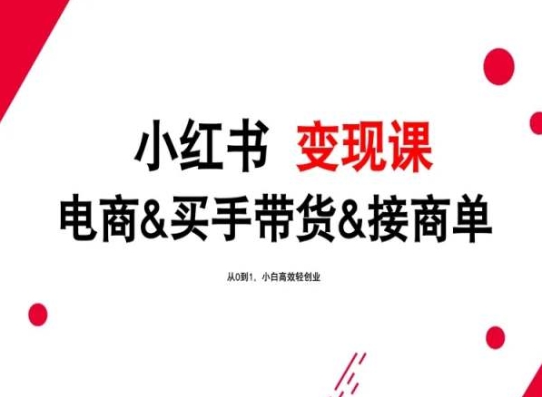 2024年最新小红书变现课,电商&买手带货&接商单,从0到1,小白高效轻创业-搞钱花