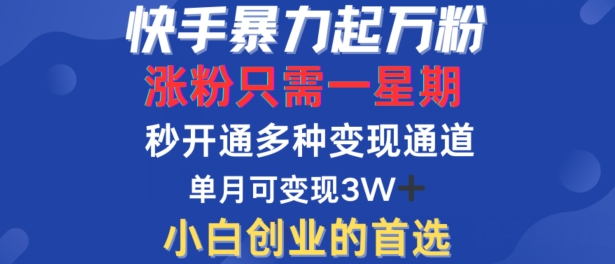 快手暴力起万粉,涨粉只需一星期,多种变现模式,直接秒开万合,单月变现过W【揭秘】
