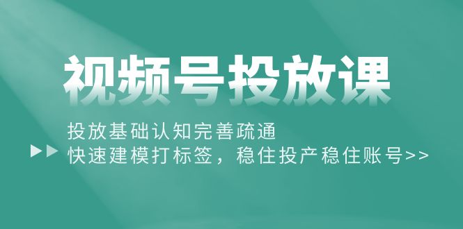 （10205期）视频号投放课：投放基础认知完善疏通，快速建模打标签，稳住投产稳住账号-搞钱花
