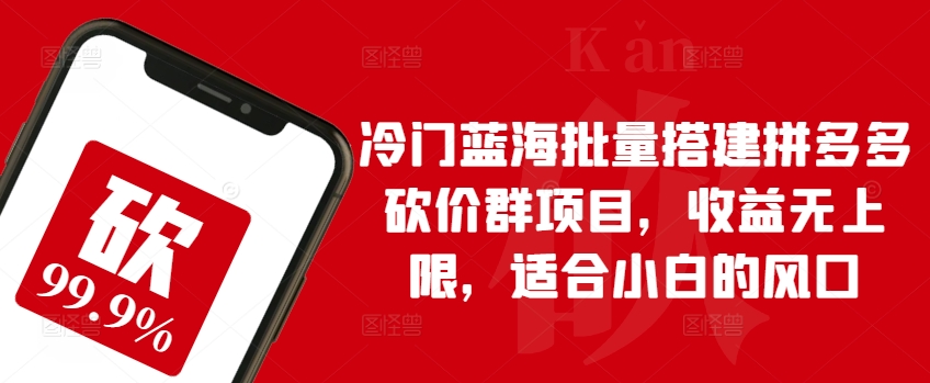 冷门蓝海批量搭建拼多多砍价群项目,收益无上限,适合小白的风口-搞钱花