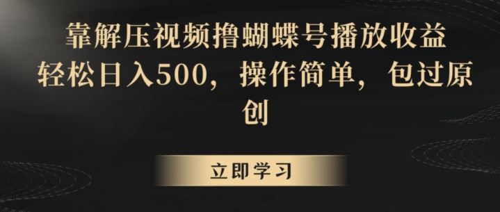 靠解压视频撸蝴蝶号播放收益,轻松日入500,操作简单,包过原创【揭秘】-搞钱花