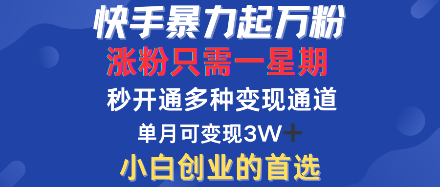 快手暴力起万粉,涨粉只需一星期!多种变现模式-搞钱花
