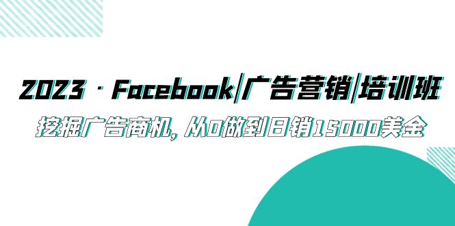 2023·Facebook|广告营销|培训班，挖掘广告商机，从0做到日销15000美金-搞钱花