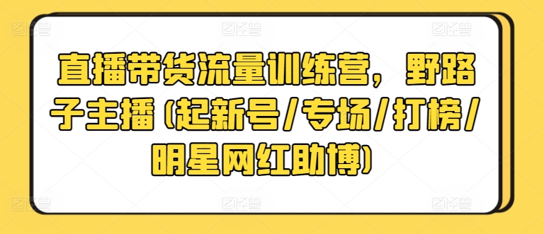 直播带货流量训练营，野路子主播(起新号/专场/打榜/明星网红助博)-搞钱花