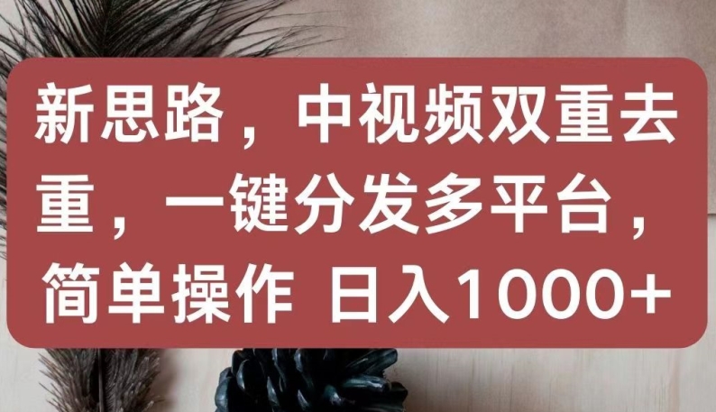 新思路,中视频双重去重,一键分发多平台,简单操作,日入1000+-搞钱花