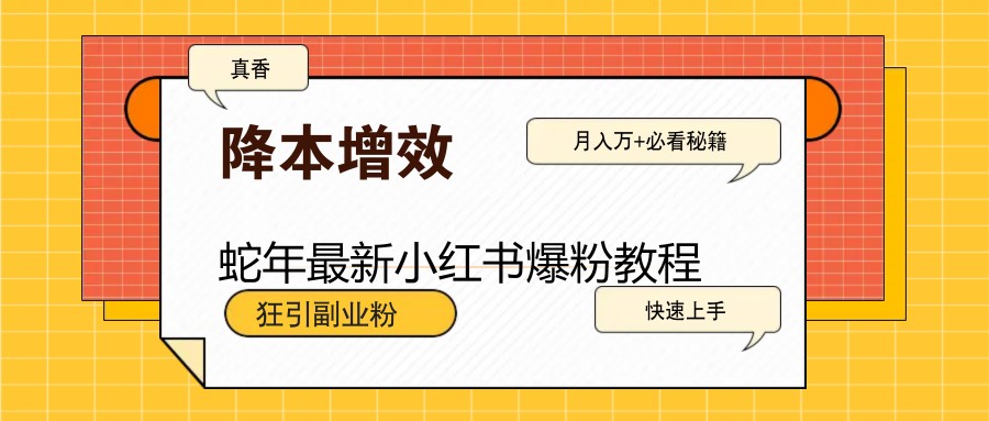 蛇年最新小红书爆粉教程，狂引副业粉，月入万+必看-搞钱花