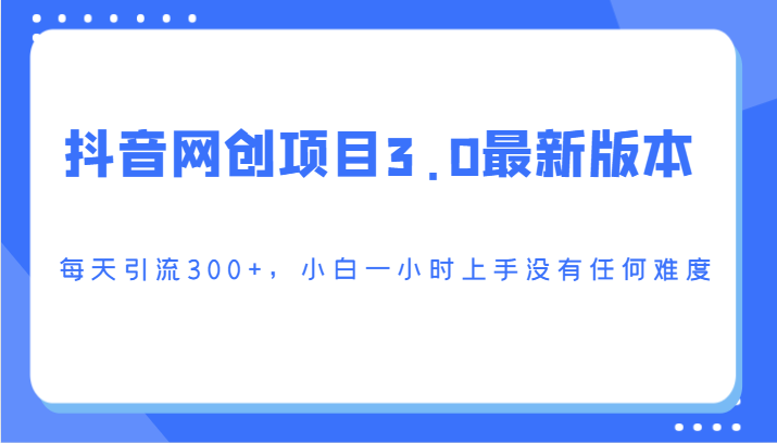 抖音网创项目3.0最新版本，每天引流300+，小白一小时上手没有任何难度-搞钱花