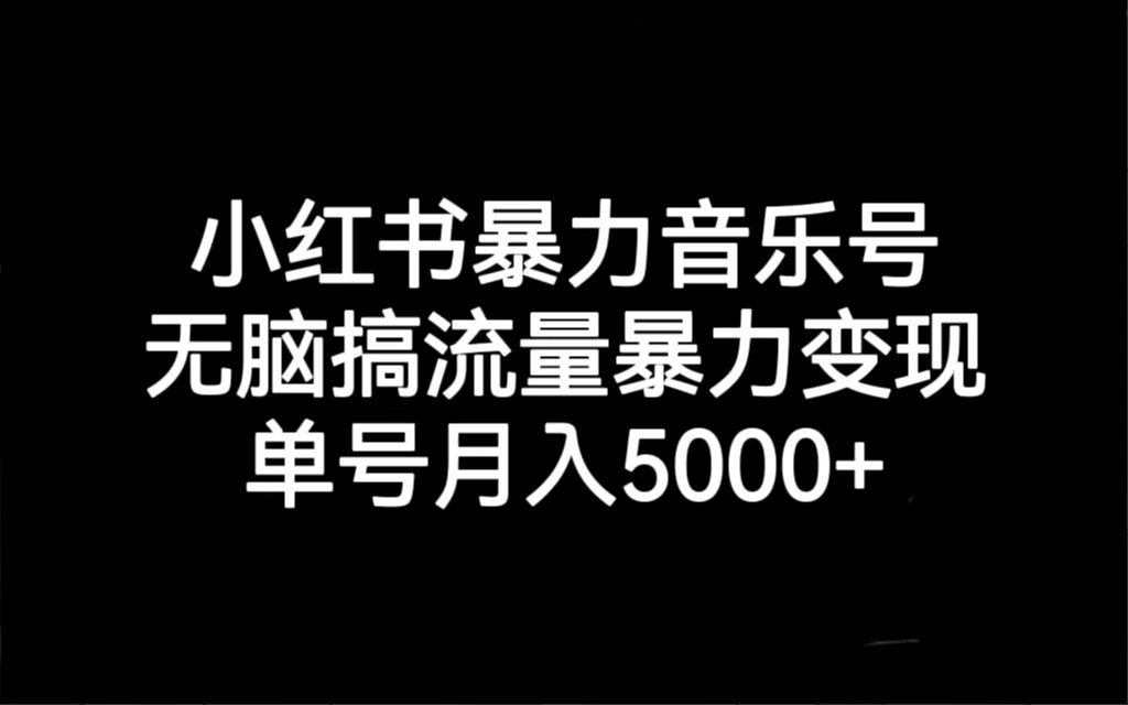 小红书暴力音乐号，无脑搞流量暴力变现，单号月入5000+-搞钱花