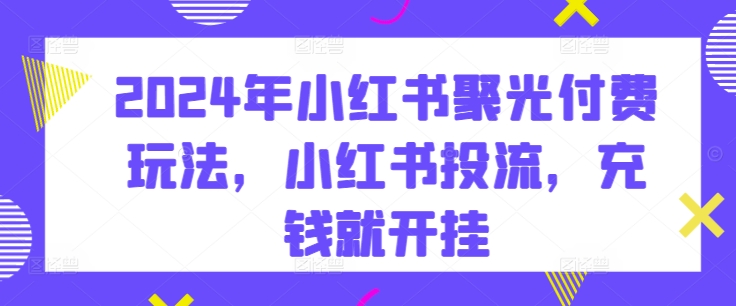 2024年小红书聚光付费玩法，小红书投流，充钱就开挂-搞钱花