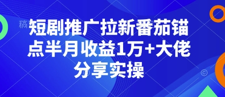 短剧推广拉新番茄锚点半月收益1万+大佬分享实操-搞钱花